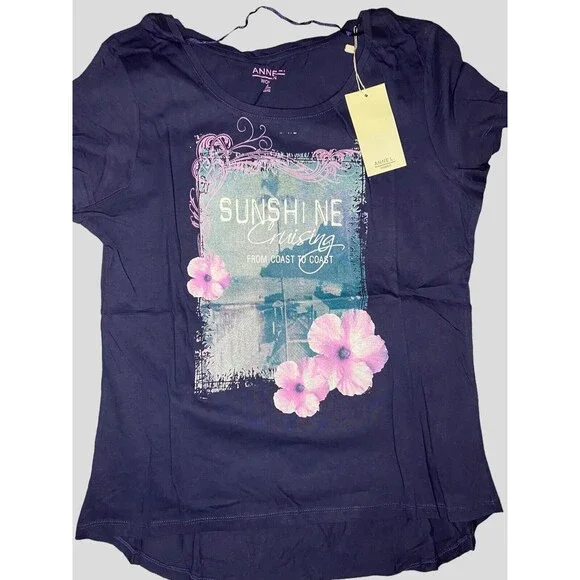 Cruise Ship Shirt‎ Women’s Medium Short Sleeve Top T-Shirt Blue 40 42 High Low - Picture 2 of 6